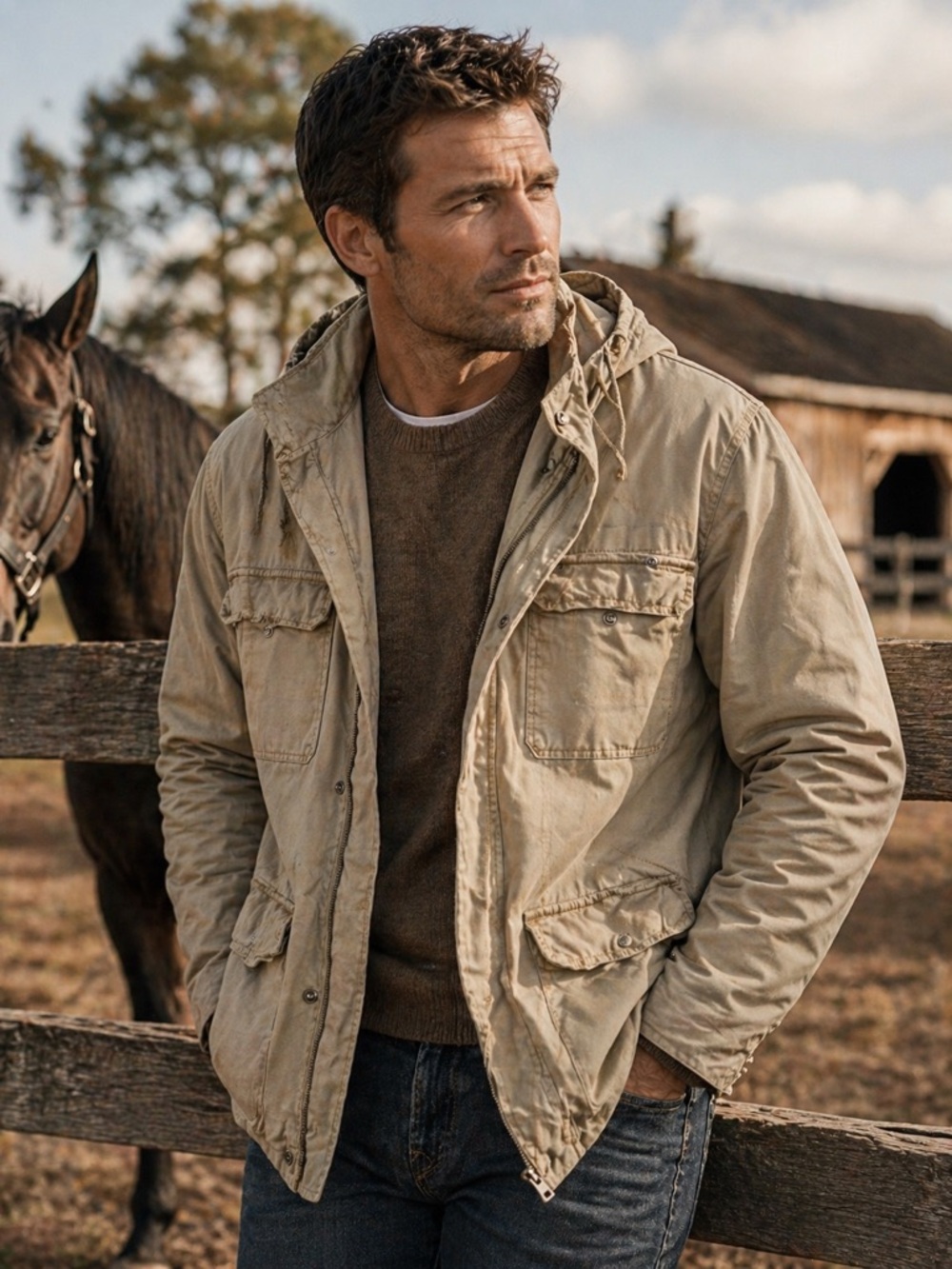 Structure Khaki Field Jacket with Hood